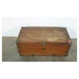 Wood trunk, 14 x 28 x 12, brass accents, damage