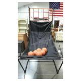 Indoor basketball game. Double baskets and six