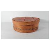 Painted wooden cheese box with snowflake design,