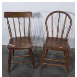 Two Early Farm House Table Chairs, both plank