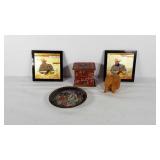 Asian decor group, wood carved elephant, ox wall