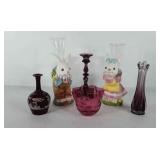 Home decor, includes cranberry vase with ruffled