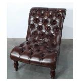 Formal Den Chair, brown pleather, button tuffed,