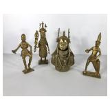 Brass and golden metal tribal decor statues, four