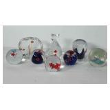Art glass paperweights, fish themed, includes cat