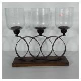 Candle holder with wooden and metal base and 3