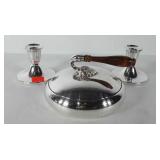 Silver plated candlestick holders and covered