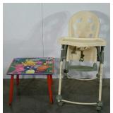 High chair and child