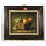 Fruit still life painting on canvas, signed