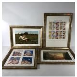 Postage stamps posters on foam board, framed,