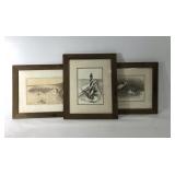 Three beach themed pictures, matching frames,