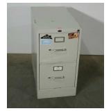 Two drawer metal file cabinet. No key.