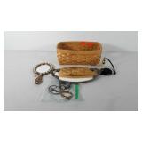 Basket of vanity items, includes mirror, perfume