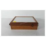 Wooden lighted display box, works, 4" x 10" x 13"