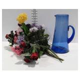 Blue pitcher with everlasting flowers