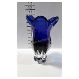 Heavy glass vase, blue to white blown