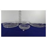 Fostoria clear glass dishes, trifooted bowl, top