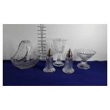 Pressed glassware group, basket, salt and pepper