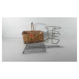 Mixed group, includes wicker basket, fry basket,