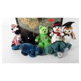 Fabric chest full of beanie babies, 10" x 10" x