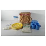 Picnic basket with picnic supplies, includes