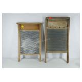 Two washboards with zinc inserts, one National
