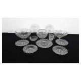 Fostoria lot: six 7.5" plates, one 10" plate, two