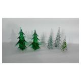Art glass Trees, 2 green are labeled "Toscany". 3