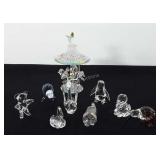 Glass art, includes merry-go-round, swans, pig,
