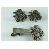 800 silver gold miners cuff link and tie