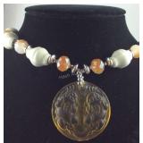 Multibeaded glass and stone necklace with yellow