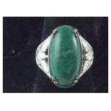 Size 7 constituted malachite ring in platinum