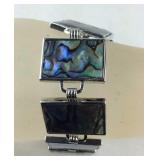 Abalone silvertone bracelet 7-9in