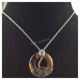 Tigers eye lotus bud pendant necklace 20in