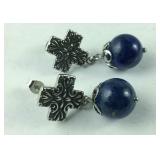 Lapis lazuli cross drop earrings stainless steel