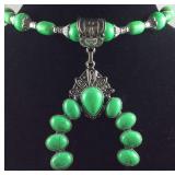 Green howlite silvertone necklace with earrings