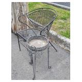 Two-pc Outdoor Furniture lot, wrought iron Chair