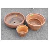 Three Terracotta Flower Planters, about 7-13-15"