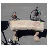 3pc Outdoor Decor lot, concrete gardners Bench,