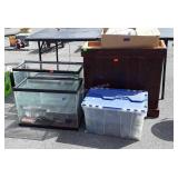 2 Fish tanks and accessories: wooden stand,