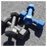 Dumbbells, two 10lbs all steel, two 8lbs cover