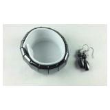 Hematite stretch bracelet and stainless dangle