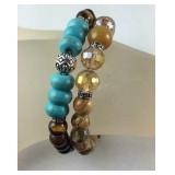 Two picture jasper and multi gemstone silvertone