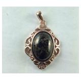 4.40ct matrix silver shungite pendant in 14k rose