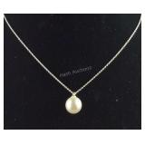 Faux Solitaire Pearl Necklace 1.9 grams Sterling