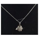 Black Diamond & CZ Fish Necklace 4.6 grams