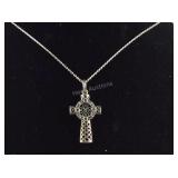 Celtic Emerald & Marcasite Cross Necklace 3.9