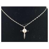 Genuine Pearl Cross Necklace 3.4 grams Sterling