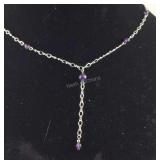 Purple Glass Bead Lariat Necklace 3.9 grams