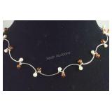 Pearl & Amber Bead Necklace  8.5 grams Sterling